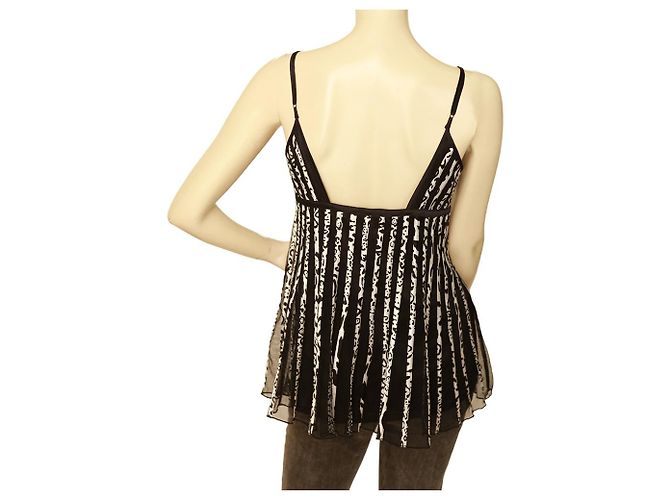 Class Roberto Cavalli Blusa sin mangas con estampado de cebra de red negra sz 42 Negro Plata - vista 2