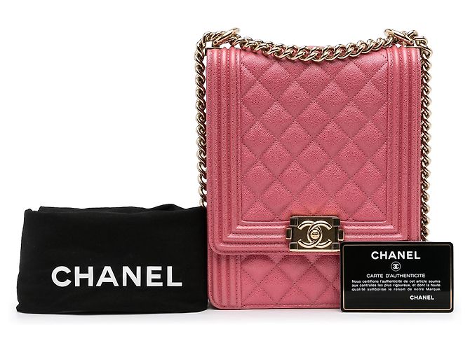 Chanel Boy Flap North South in Caviar Trapuntato Rosa - vista 12
