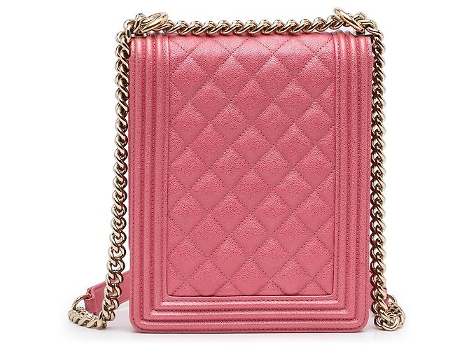 Chanel Boy Flap North South in Caviar Trapuntato Rosa - vista 3