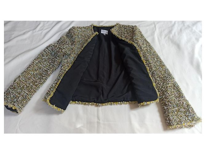 Armani Collezioni Tweed-Blazer Gelb Seidenfutter Mehrfarben - Ansicht 3