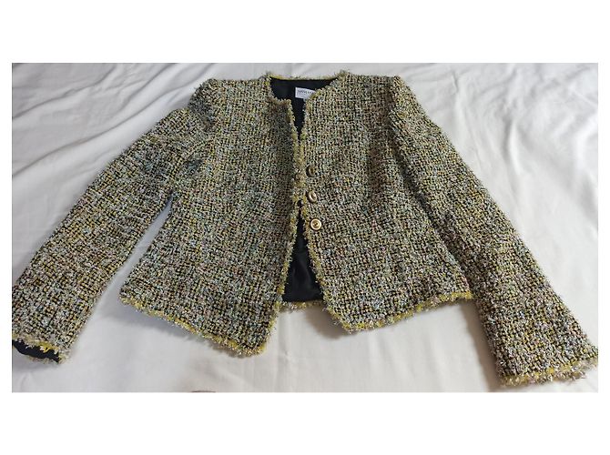Armani Collezioni Tweed-Blazer Gelb Seidenfutter Mehrfarben - Ansicht 9