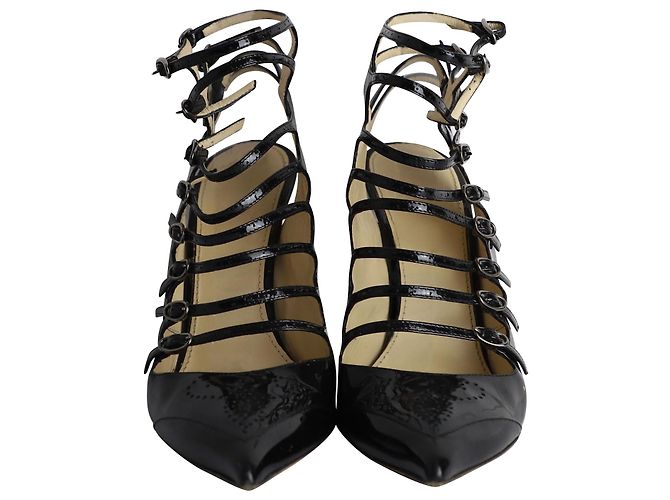 Emilio Pucci Riemchen-Pumps mit Schnallenkäfig aus schwarzem Lackleder - Ansicht 2