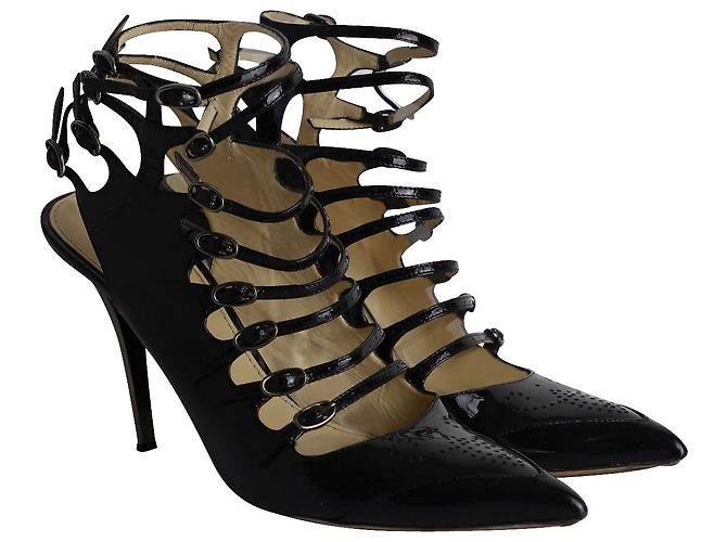 Emilio Pucci Riemchen-Pumps mit Schnallenkäfig aus schwarzem Lackleder - Ansicht 3