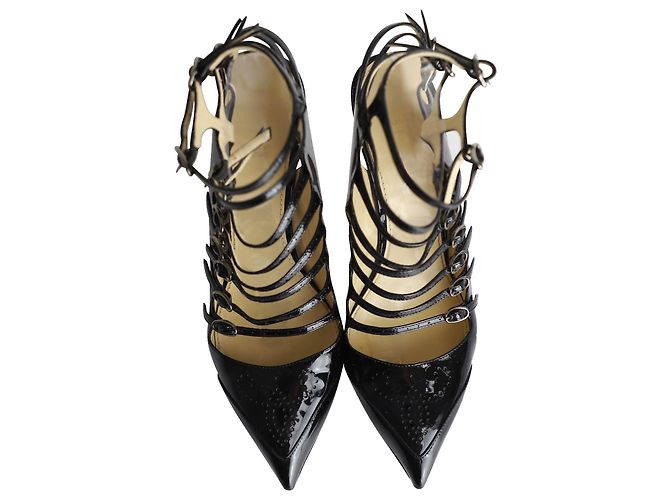 Emilio Pucci Riemchen-Pumps mit Schnallenkäfig aus schwarzem Lackleder - Ansicht 5