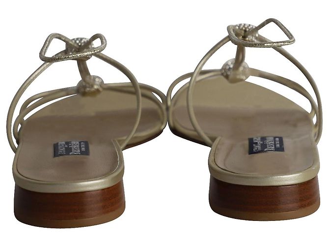 Stuart Weitzman Crystal Embellished Flat Sandals in Gold Leather - view 4