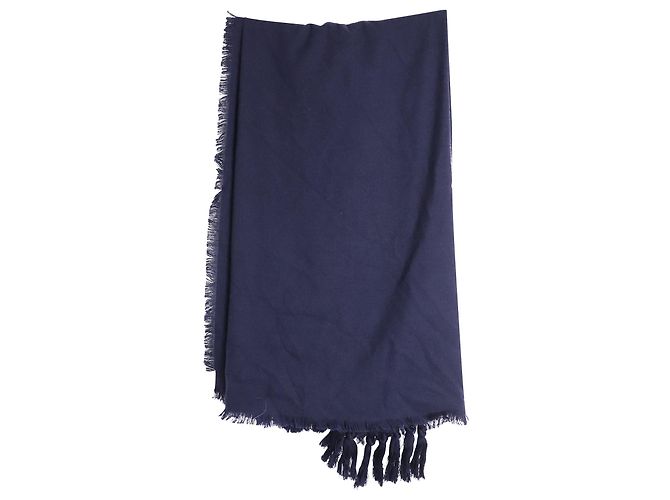 Sciarpa Chloé con nappe e decori con occhielli in lana blu navy - vista 2