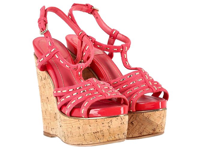 Sandali con zeppa Dior Antica in pelle rosa - vista 3