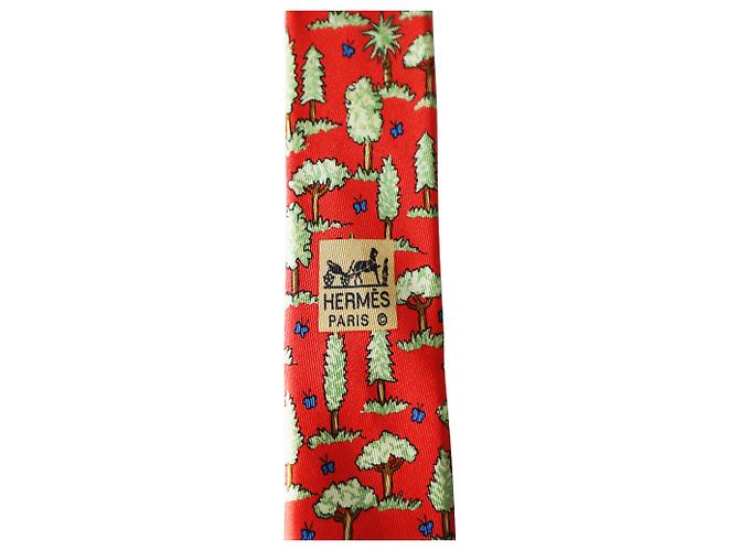 Hermès Cravatta con stampa alberi Hermes in seta rossa Rosso - vista 3