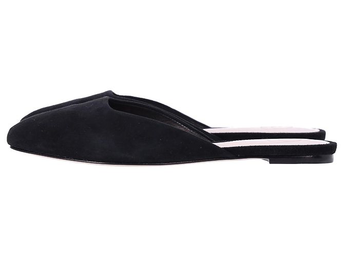 Autre Marque Sabot piatti con punta quadrata Porte & Paire in pelle scamosciata nera Nero - vista 3