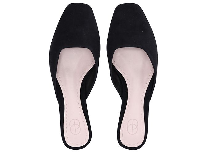 Autre Marque Sabot piatti con punta quadrata Porte & Paire in pelle scamosciata nera Nero - vista 5