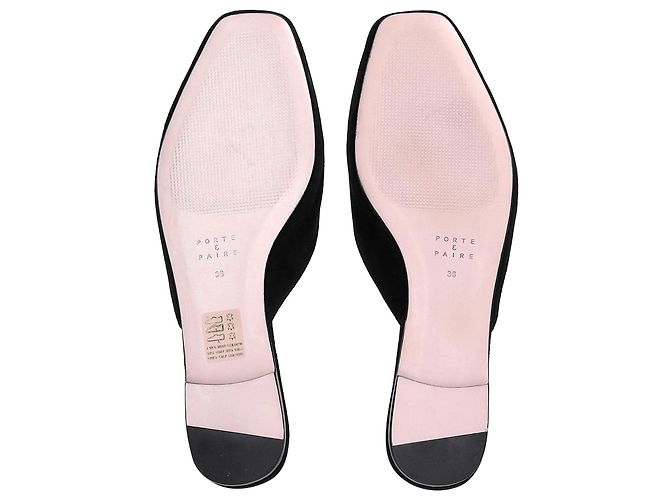 Autre Marque Sabot piatti con punta quadrata Porte & Paire in pelle scamosciata nera Nero - vista 6