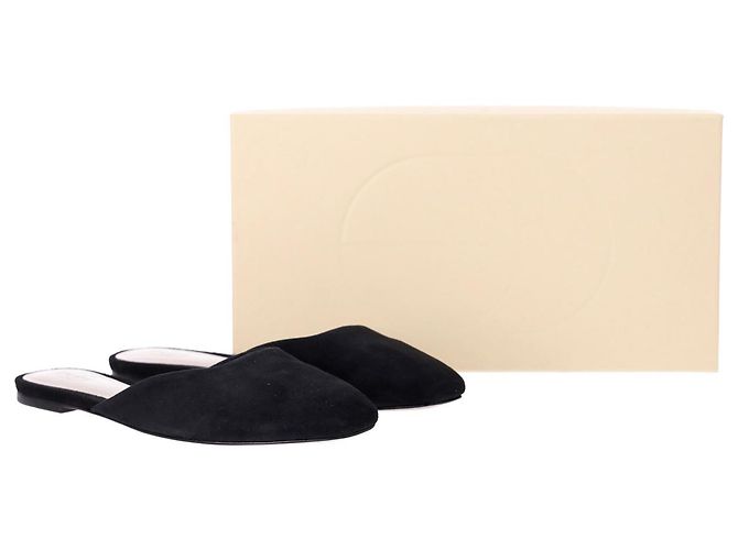Autre Marque Sabot piatti con punta quadrata Porte & Paire in pelle scamosciata nera Nero - vista 8