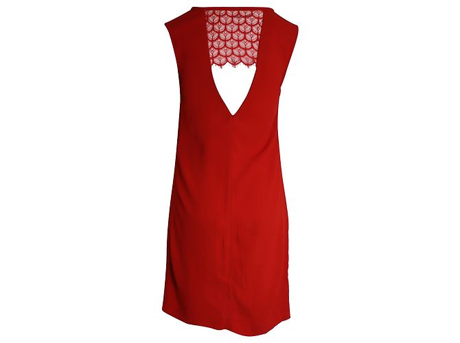 Sandro Paris Vestido sem mangas com acabamento em renda e decote em V em Red Cupro Vermelho - vista 3
