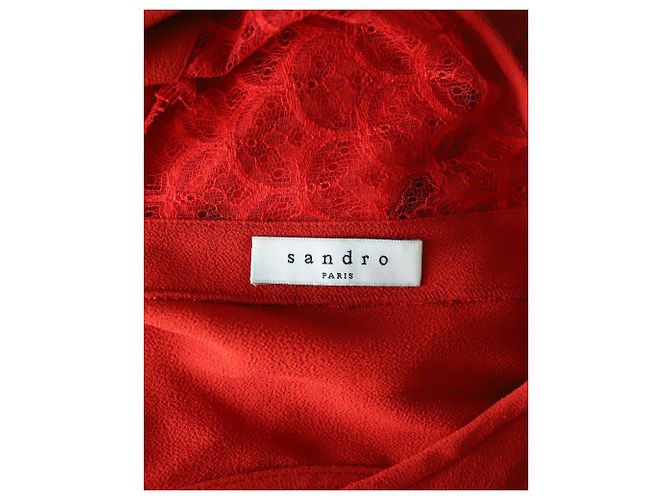 Sandro Paris Vestido sem mangas com acabamento em renda e decote em V em Red Cupro Vermelho - vista 4