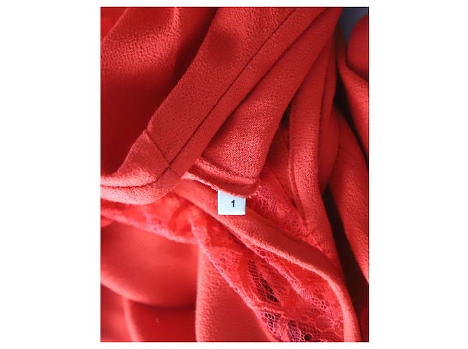 Sandro Paris Vestido sem mangas com acabamento em renda e decote em V em Red Cupro Vermelho - vista 5