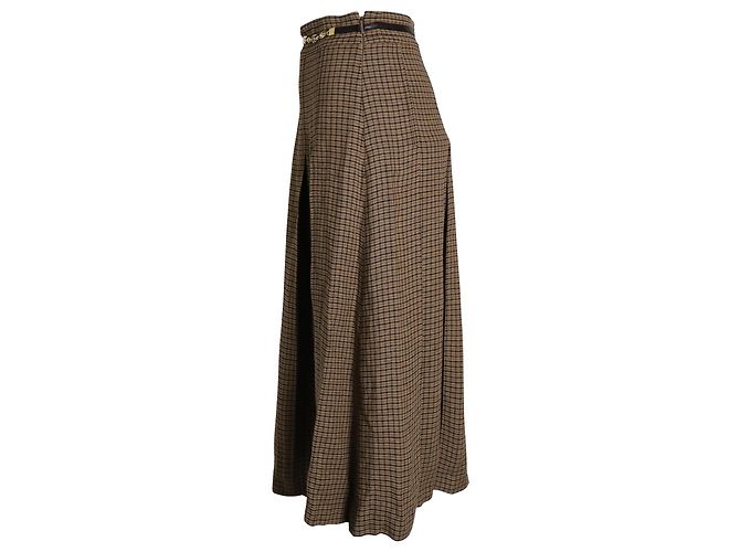 Saia midi xadrez plissada Gucci em linho marrom - vista 2