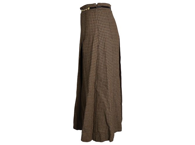 Saia midi xadrez plissada Gucci em linho marrom - vista 5