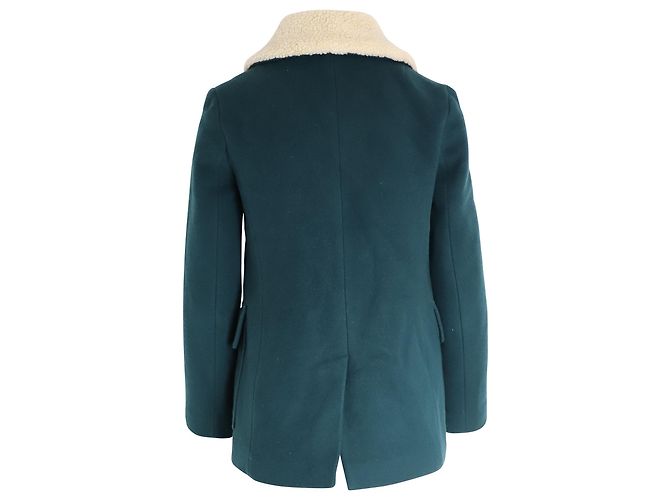 Manteau à boutonnage doublé Sandro Paris en laine verte - vue 2