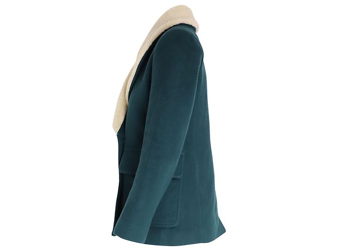 Manteau à boutonnage doublé Sandro Paris en laine verte - vue 3