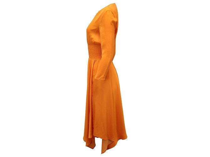 Maje Imprimee Asymmetrisches Midikleid aus orangefarbenem Polyester - Ansicht 2
