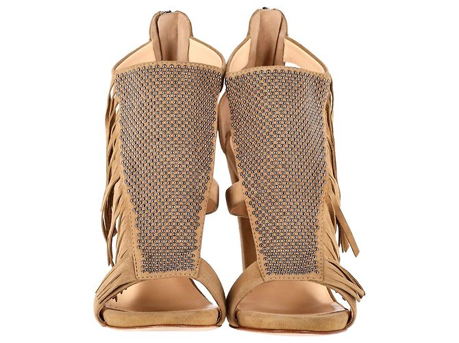 Giuseppe Zanotti Sandalias con flecos Alabama en ante beige - vista 2