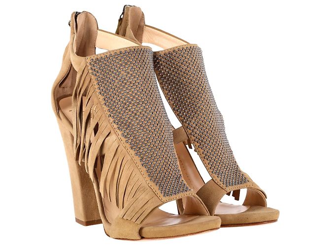 Giuseppe Zanotti Sandalias con flecos Alabama en ante beige - vista 3