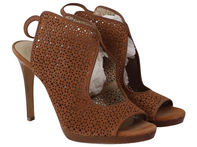 Sandali peep-toe con taglio laser Tory Burch in pelle marrone - vista 3