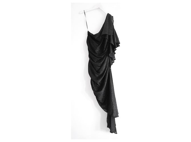 Just Cavalli Abito da sera con maniche ad angelo in lurex nero con volant - vista 2