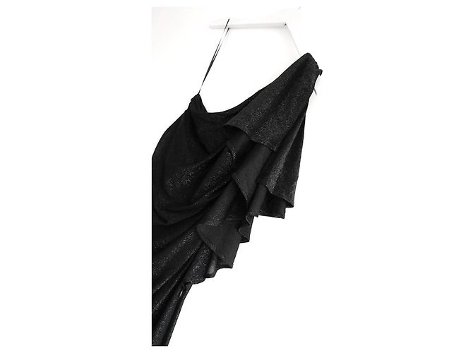 Just Cavalli Abito da sera con maniche ad angelo in lurex nero con volant - vista 3