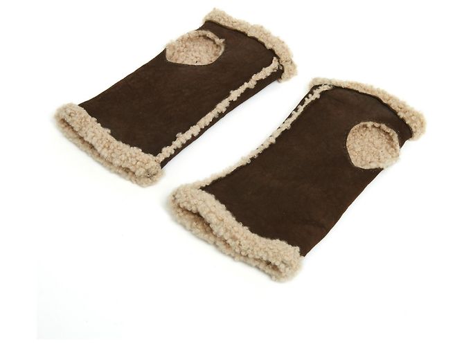 Hermès Fäustlinge aus Lammfell6.5 FINGERLOSE HANDSCHUHE Dunkelbraun - Ansicht 2