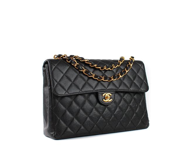 Chanel - Maxi jumbo Timeless bag in grained leather Black - view 2