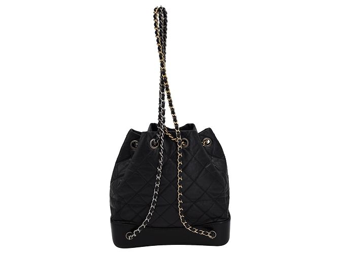 Chanel Quilted Gabrielle Rucksack aus schwarzem gealtertem Kalbsleder - Ansicht 11