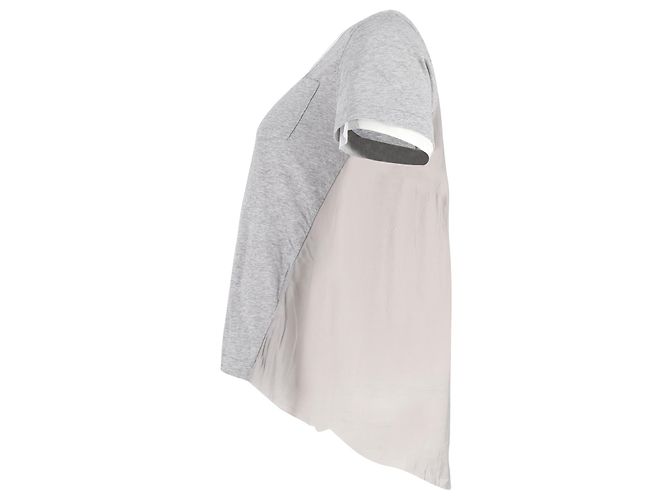 Camiseta Sacai Luck de algodón gris con forro de tul y paneles de satén - vista 2