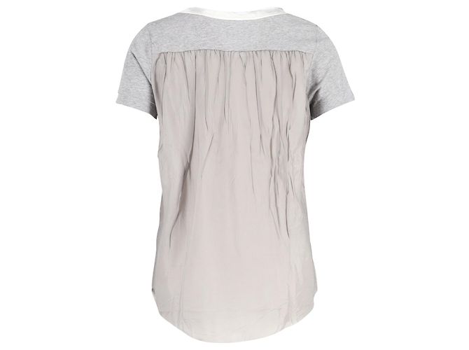 Camiseta Sacai Luck de algodón gris con forro de tul y paneles de satén - vista 3
