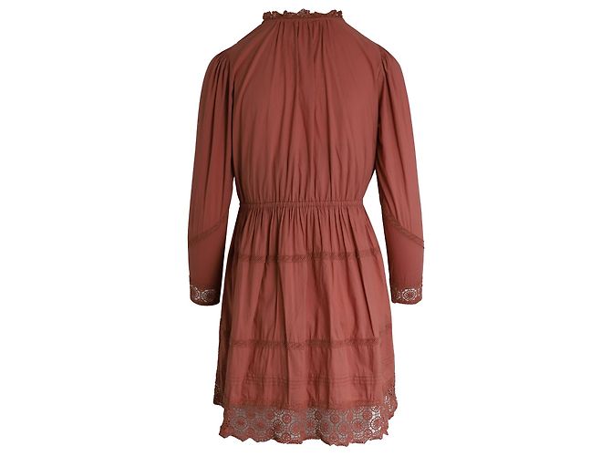 Minivestido Ulla Johnson com decote em gravata e acabamento em crochê em algodão enferrujado Laranja - vista 2