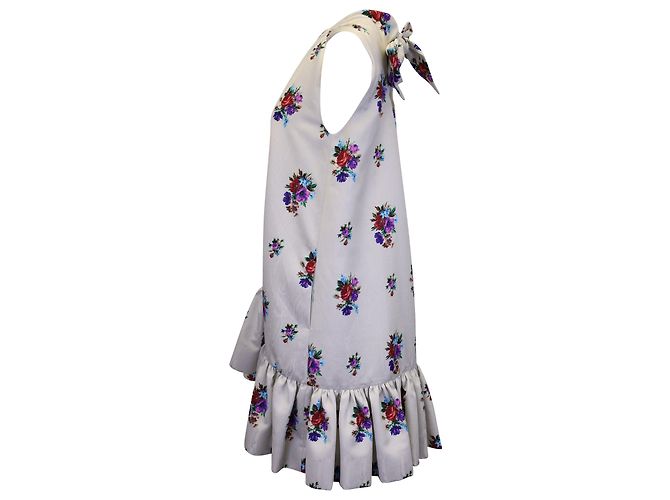 MSGM Rüschen-Blumen-Minikleid aus weißem Polyester Python drucken - Ansicht 2