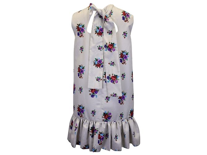 MSGM Rüschen-Blumen-Minikleid aus weißem Polyester Python drucken - Ansicht 4