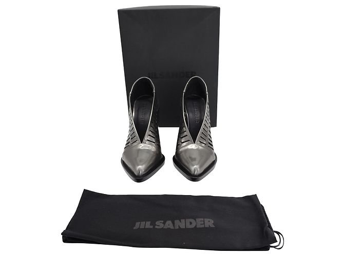 Décolleté Jil Sander con tacco largo ritagliate in pelle argento metallizzato - vista 11