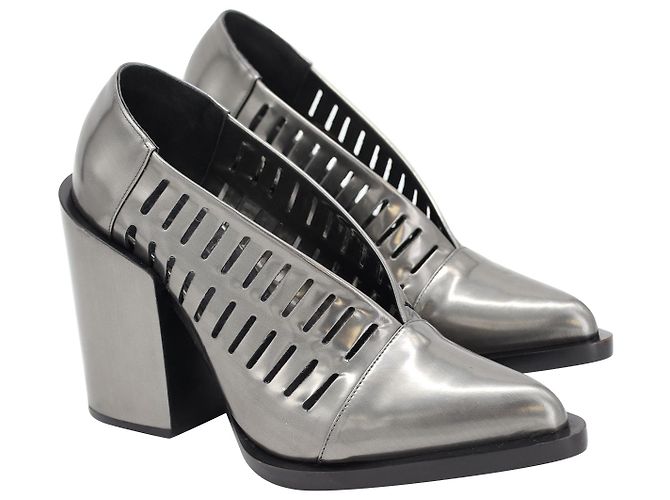 Décolleté Jil Sander con tacco largo ritagliate in pelle argento metallizzato - vista 2