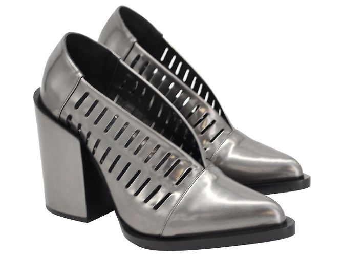 Décolleté Jil Sander con tacco largo ritagliate in pelle argento metallizzato - vista 3