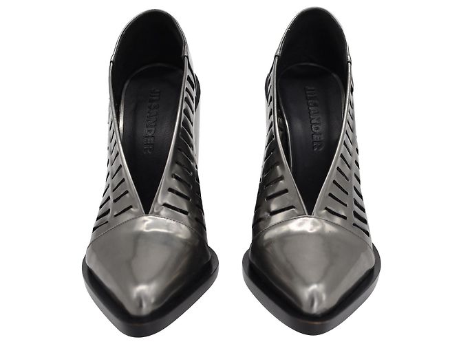 Décolleté Jil Sander con tacco largo ritagliate in pelle argento metallizzato - vista 4