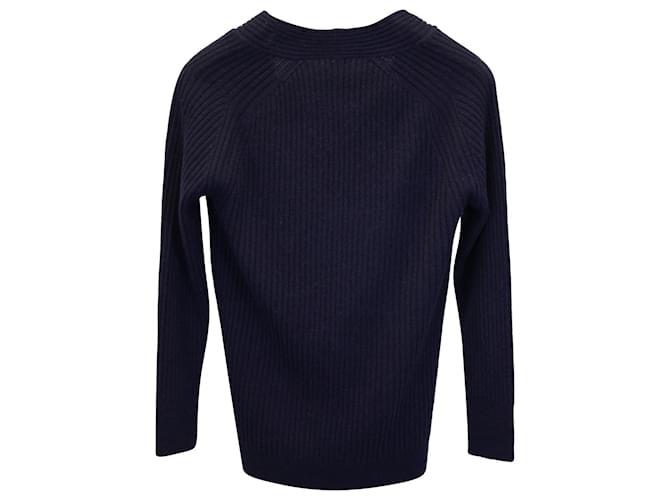Iris & Ink Pullover mit V-Ausschnitt aus marineblauem Kaschmir - Ansicht 3