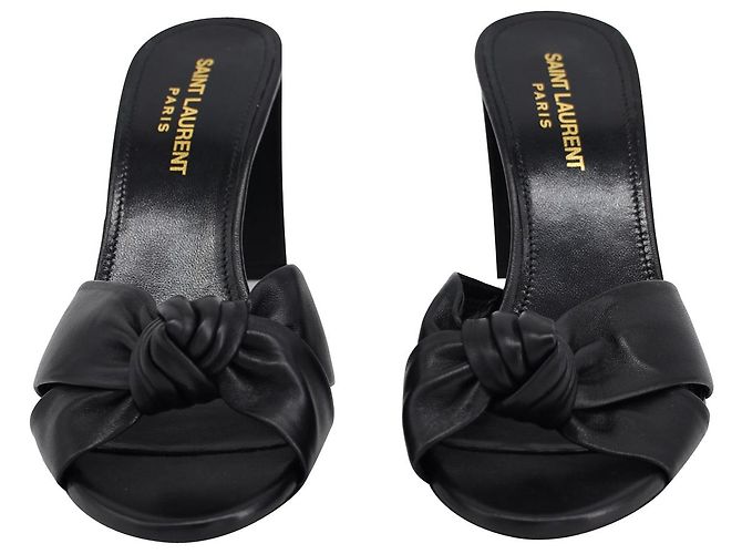 Saint Laurent Bianca Knotted Mules in Black Lambskin Leather - view 2