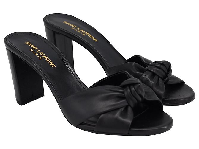 Saint Laurent Bianca Knotted Mules in Black Lambskin Leather - view 4