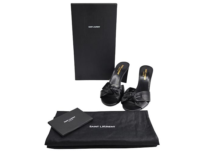 Saint Laurent Bianca Knotted Mules in Black Lambskin Leather - view 7