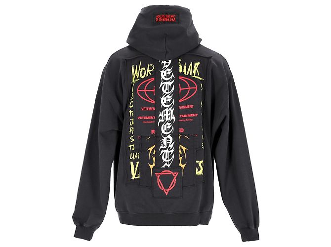 Vêtements Vetements J'adore Hardcore Sweat à capuche imprimé en coton noir - vue 3