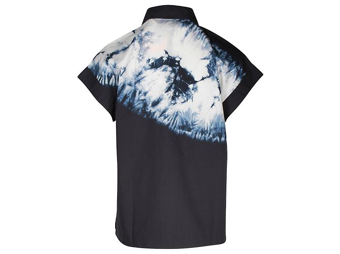 Camicia a maniche corte Christian Dior Tie-Dye in cotone blu navy - vista 3