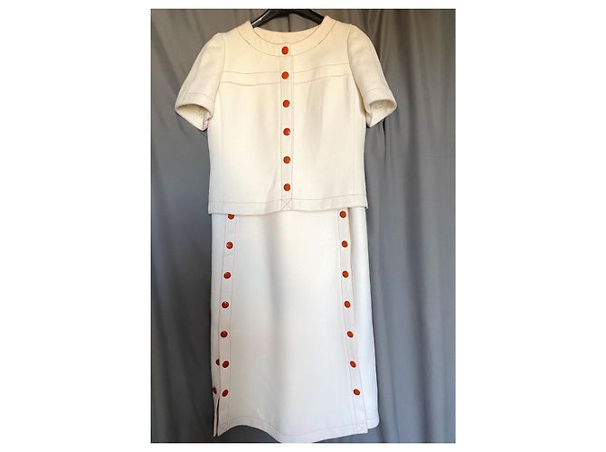 Courreges Rock Anzug Eggshell Baumwolle Größe 36 Aus weiß - Ansicht 4