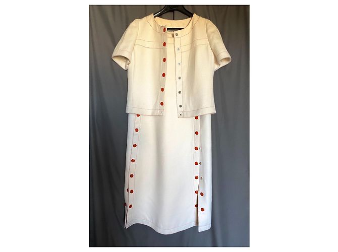 Courreges Rock Anzug Eggshell Baumwolle Größe 36 Aus weiß - Ansicht 5