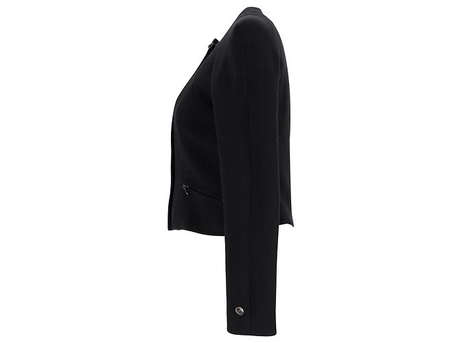Timeless Asymmetrischer, maßgeschneiderter Chanel-Blazer aus schwarzer Wolle - vista 2